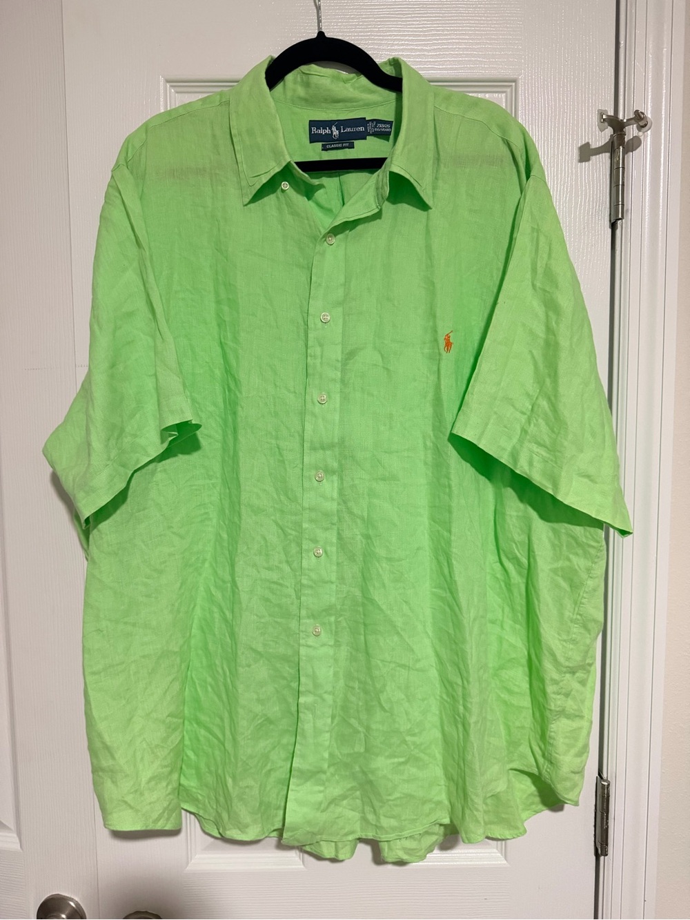Ralph Lauren Neon Lime Short-Sleeve Button-Down Linen Shirt